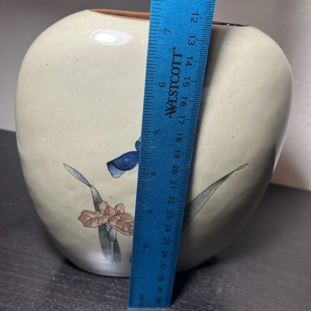 Otagiri MCM Flat‎ Vase Royal Iris Handcrafted VTG Decor Floral Botanical Japan